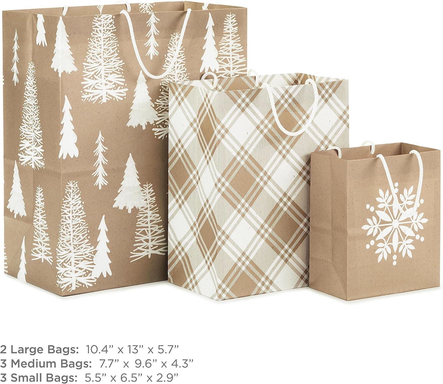 image:imageHallmark Assorted Classic Christmas Gift Bags 8 Bags 2 Small 6 2 Medium 9 2 Large 13 2 Bottle 13 Nutcracker Tree Holly Red and Green Plaid1 count Pack of 8