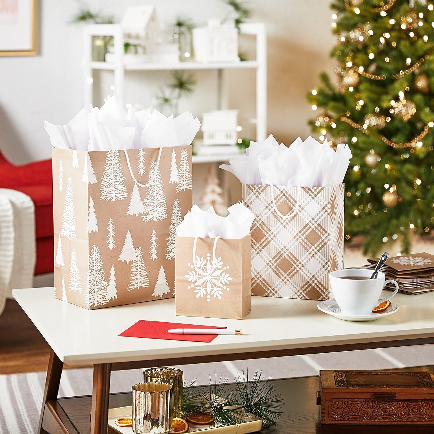 image:imageHallmark Assorted Classic Christmas Gift Bags 8 Bags 2 Small 6 2 Medium 9 2 Large 13 2 Bottle 13 Nutcracker Tree Holly Red and Green Plaid1 count Pack of 8