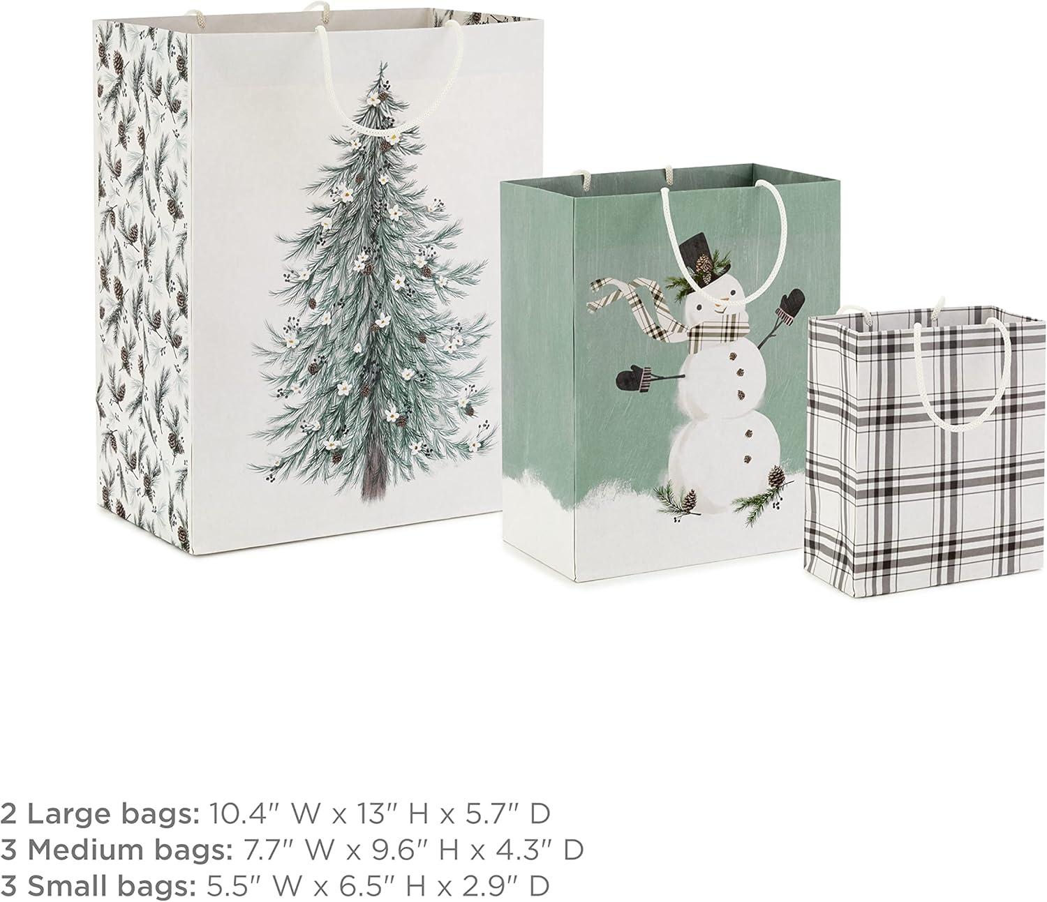 image:imageHallmark Assorted Retro Santa Christmas Gift Bags 8 Bags 2 Small 6 2 Medium 9 2 Large 13 2 Bottle 13 Black and Red Plaid Sleigh TreeSage Green Assortment