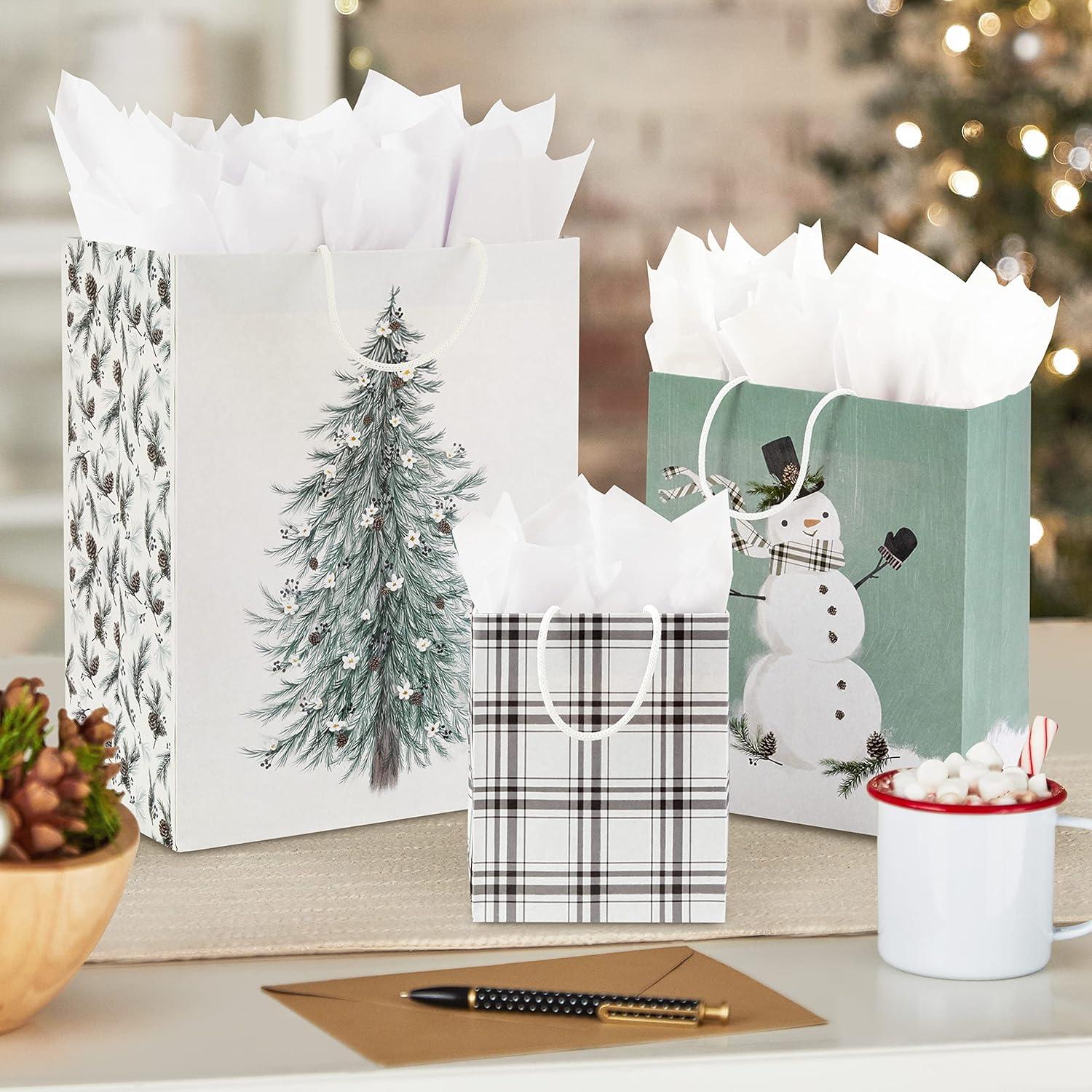 image:imageHallmark Assorted Retro Santa Christmas Gift Bags 8 Bags 2 Small 6 2 Medium 9 2 Large 13 2 Bottle 13 Black and Red Plaid Sleigh TreeSage Green Assortment
