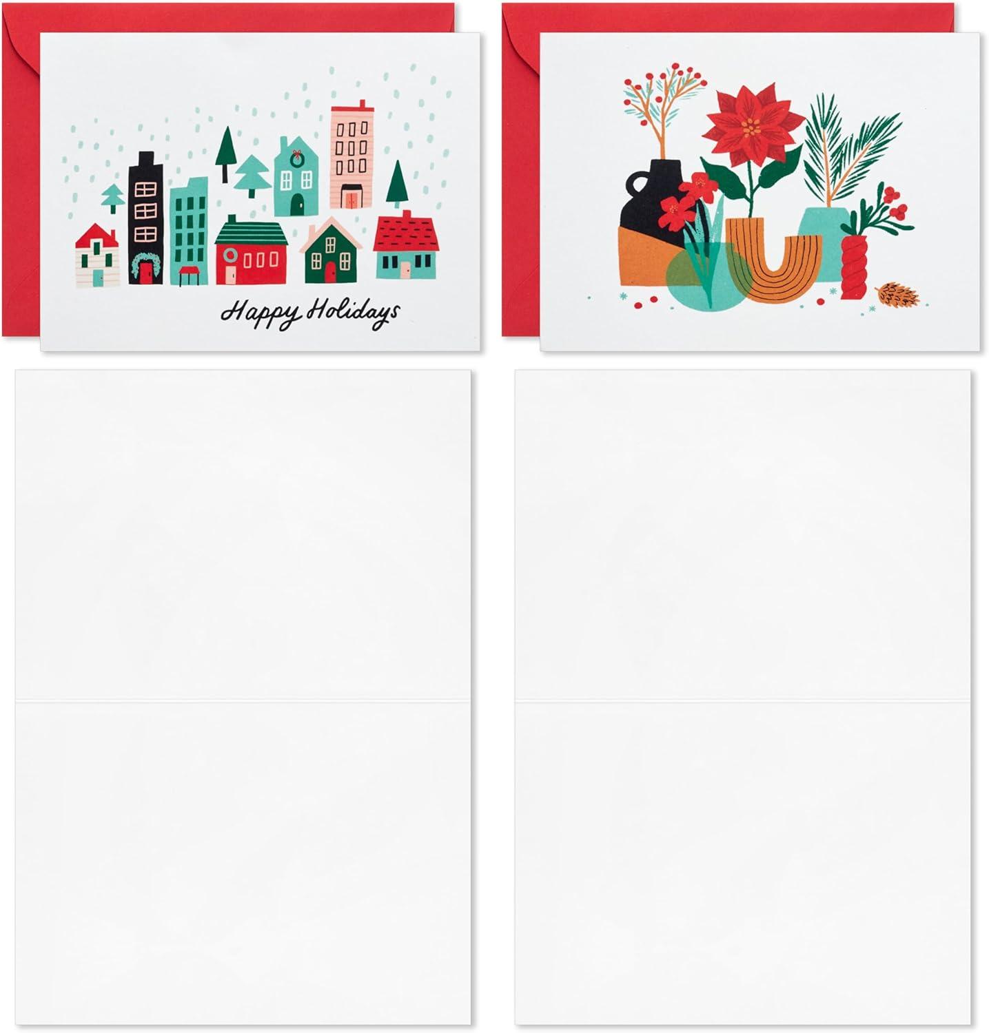 image:imageHallmark Blank Holiday Note Card Assortment 36 Blank Cards and 36 Envelopes Snowman Plants Snowflakes Retro Trees JoySnowman Plants Snoflakes Retro Trees