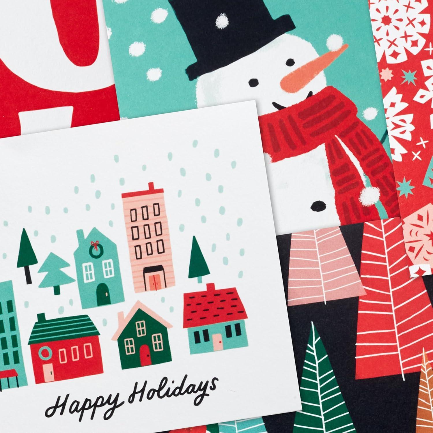 image:imageHallmark Blank Holiday Note Card Assortment 36 Blank Cards and 36 Envelopes Snowman Plants Snowflakes Retro Trees JoySnowman Plants Snoflakes Retro Trees