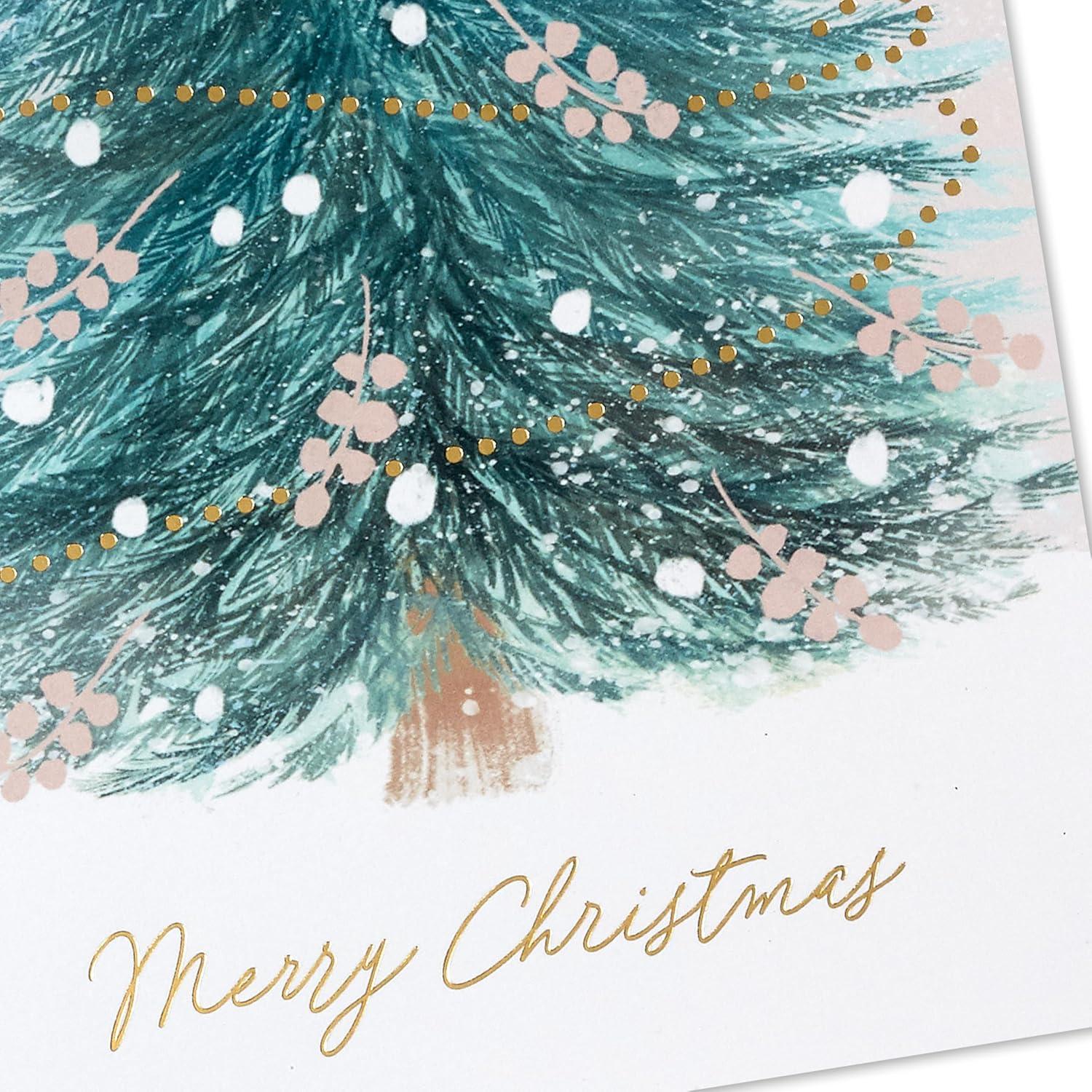 image:imageHallmark Blush Pink Holiday Boxed Cards 16 Cards and 16 Envelopes Gold and Pink Artistic Tree Merry ChristmasChristmas Joy