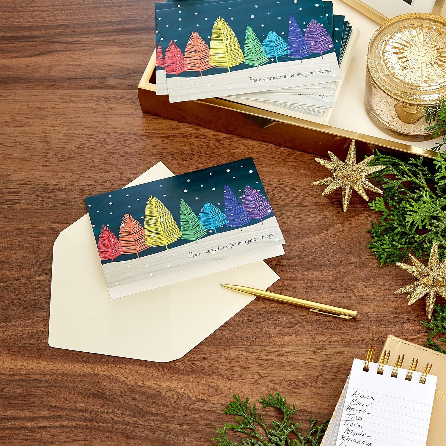 image:imageHallmark Bulk Glittery Holiday Boxed Cards 40 Cards and 40 Envelopes Fa La La Skiing Penguins Donut Pink GarlandRainbow Trees