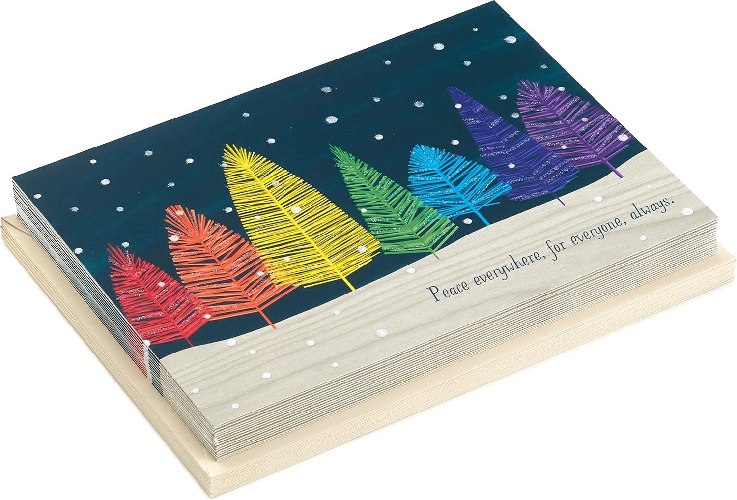 image:imageHallmark Bulk Glittery Holiday Boxed Cards 40 Cards and 40 Envelopes Fa La La Skiing Penguins Donut Pink GarlandRainbow Trees