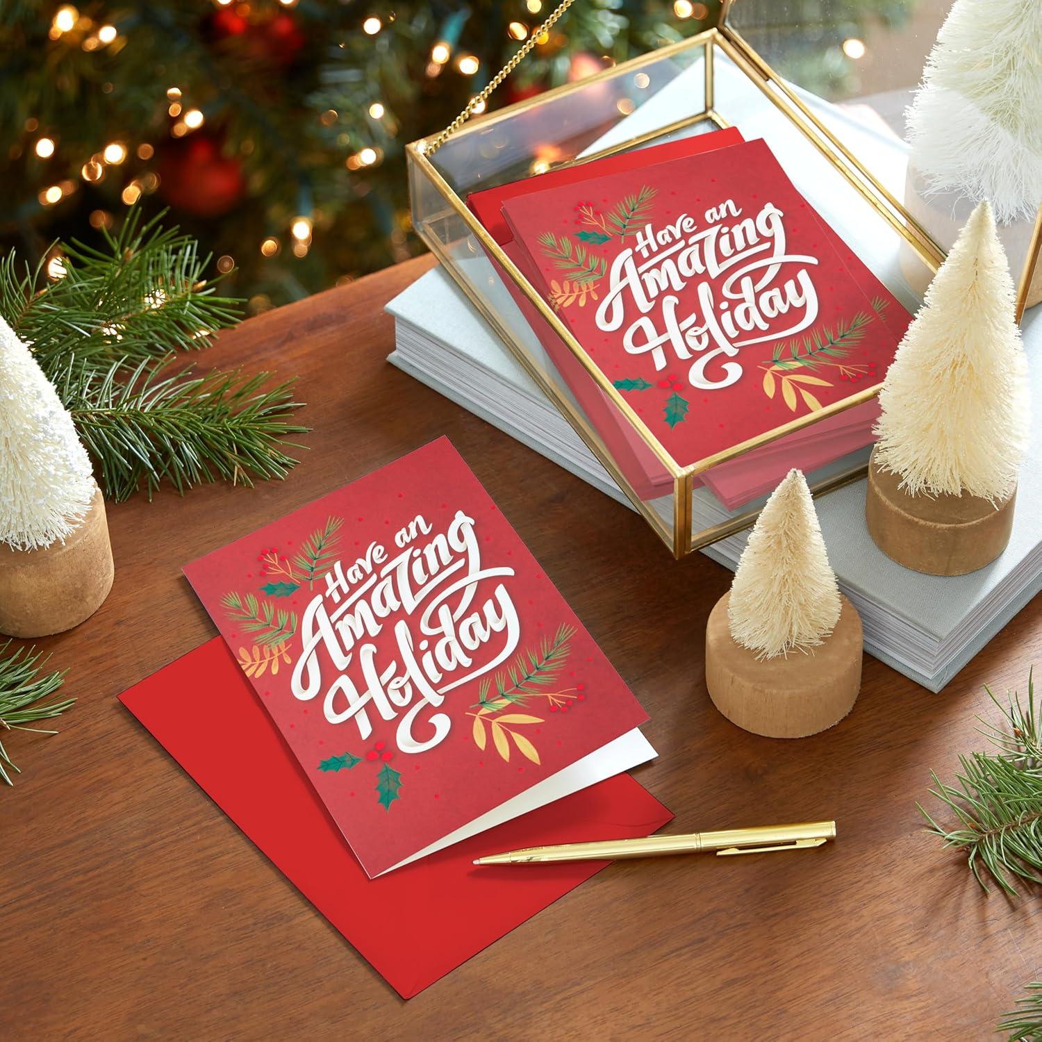 image:imageHallmark Bulk Modern Holiday Boxed Cards 40 Cards and 40 Envelopes Gold Foil Houses and Trees on Navy BlueHave an Amazing Holiday