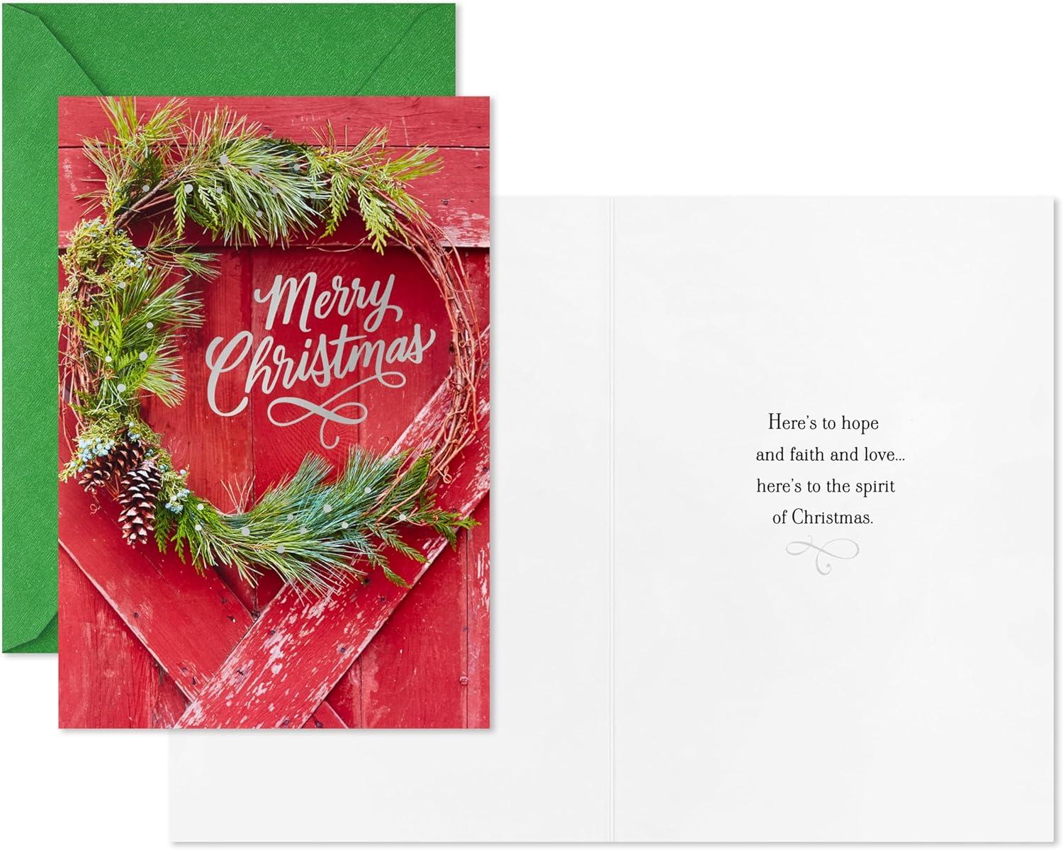 image:imageHallmark Elegant Rustic Christmas Card Assortment 24 Cards and Envelopes Sage Green Charcoal Black Snowmen PeaceBarn Door with Wreath