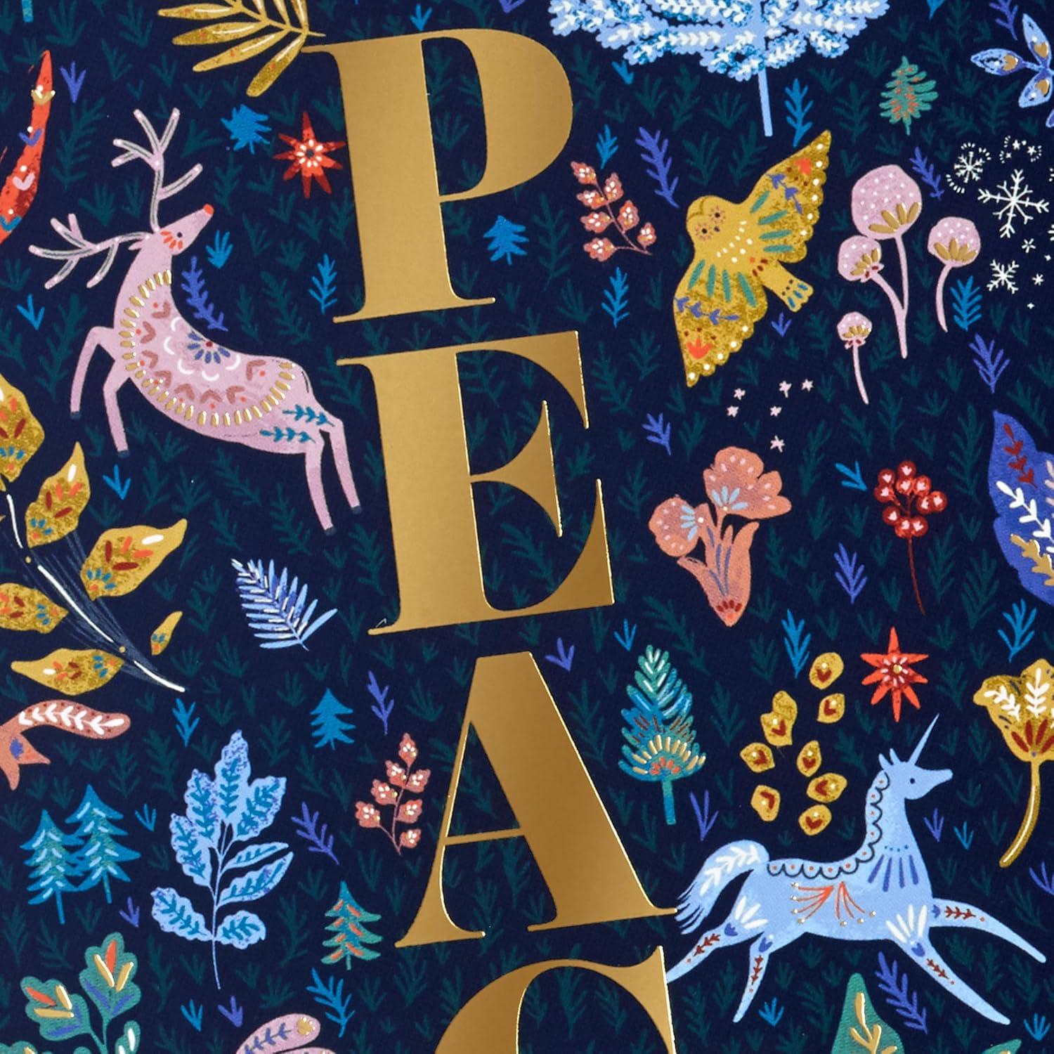 image:imageHallmark Modern Folk Art Holiday Boxed Cards 16 Cards and 16 Envelopes Gold Foil Peace Pink and Blue Flowers and AnimalsPEACE
