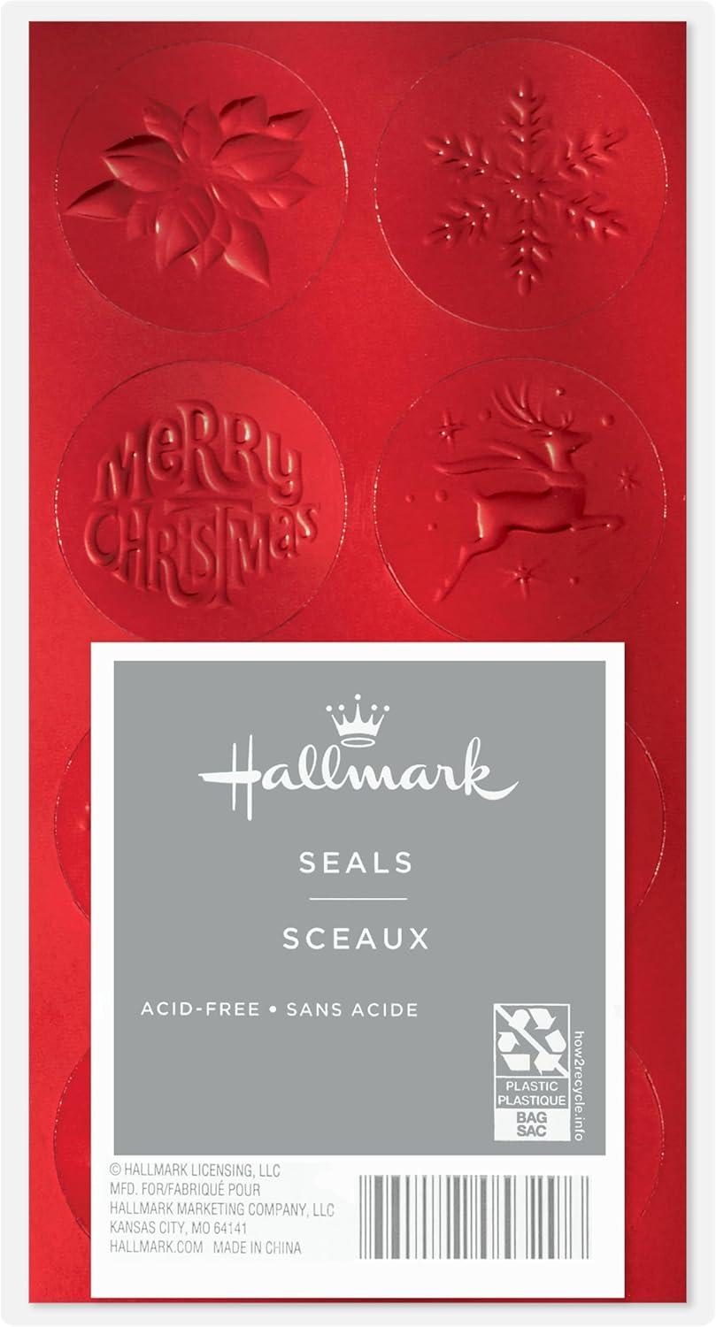 image:imageHallmark Red Foil Holiday Sticker Seals for Envelopes 80 Seals Ornament Wreath Pinecone