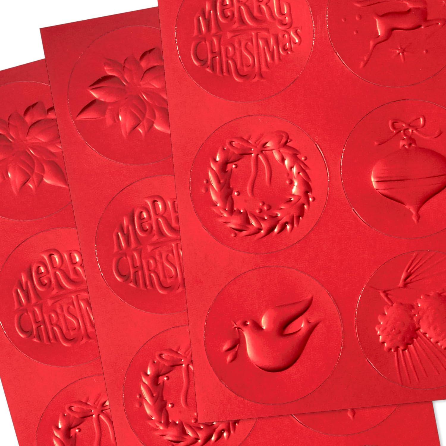 image:imageHallmark Red Foil Holiday Sticker Seals for Envelopes 80 Seals Ornament Wreath Pinecone
