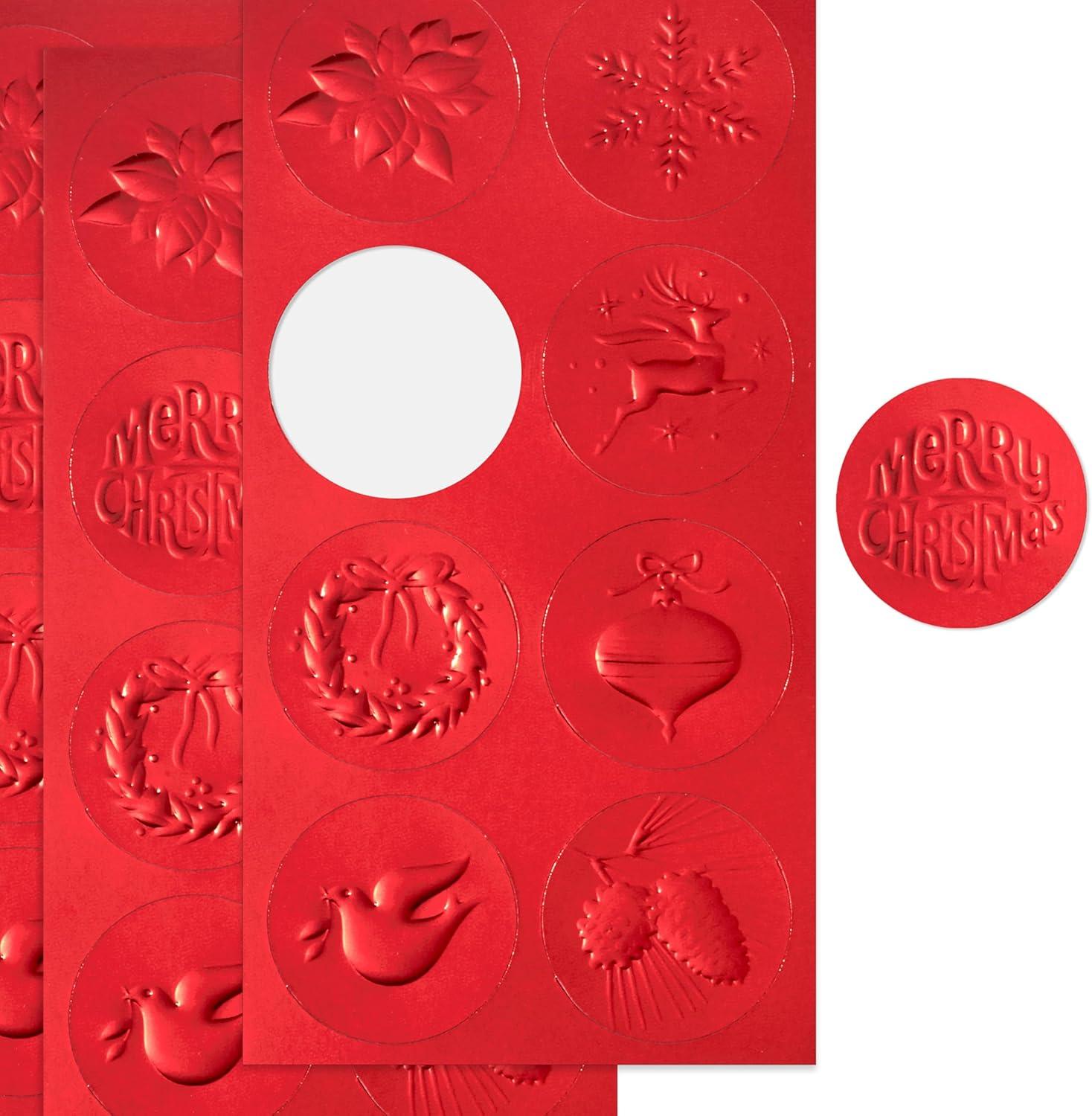 image:imageHallmark Red Foil Holiday Sticker Seals for Envelopes 80 Seals Ornament Wreath Pinecone