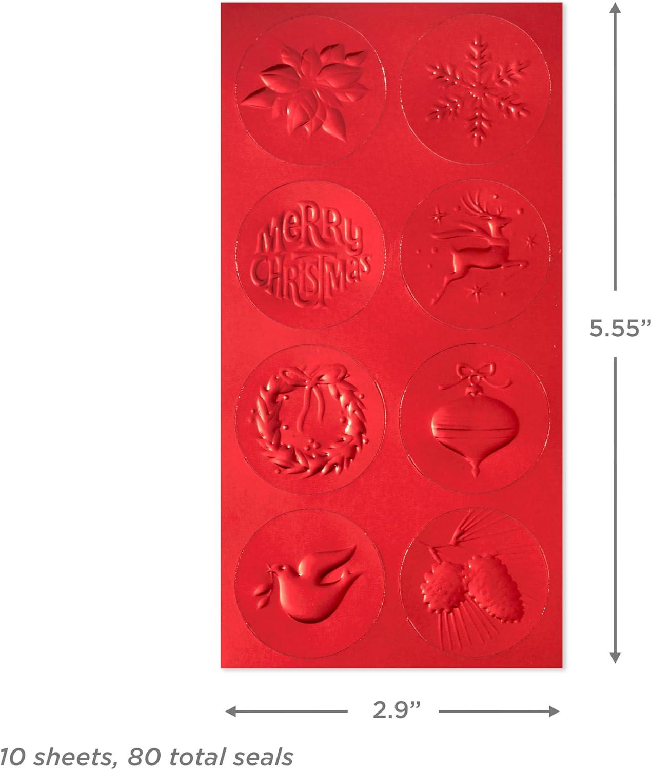 image:imageHallmark Red Foil Holiday Sticker Seals for Envelopes 80 Seals Ornament Wreath Pinecone