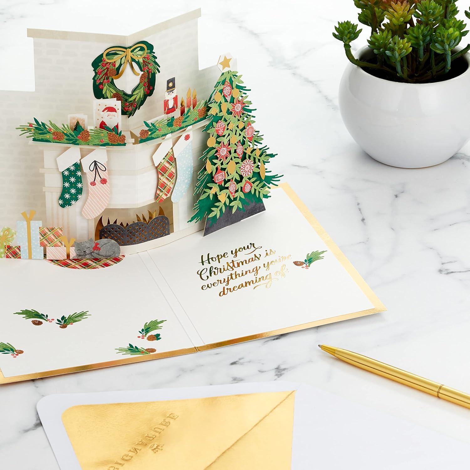 image:imageHallmark Signature Pop Up Christmas Card 3D Christmas Tree OrnamentFireplace Scene Pop Up