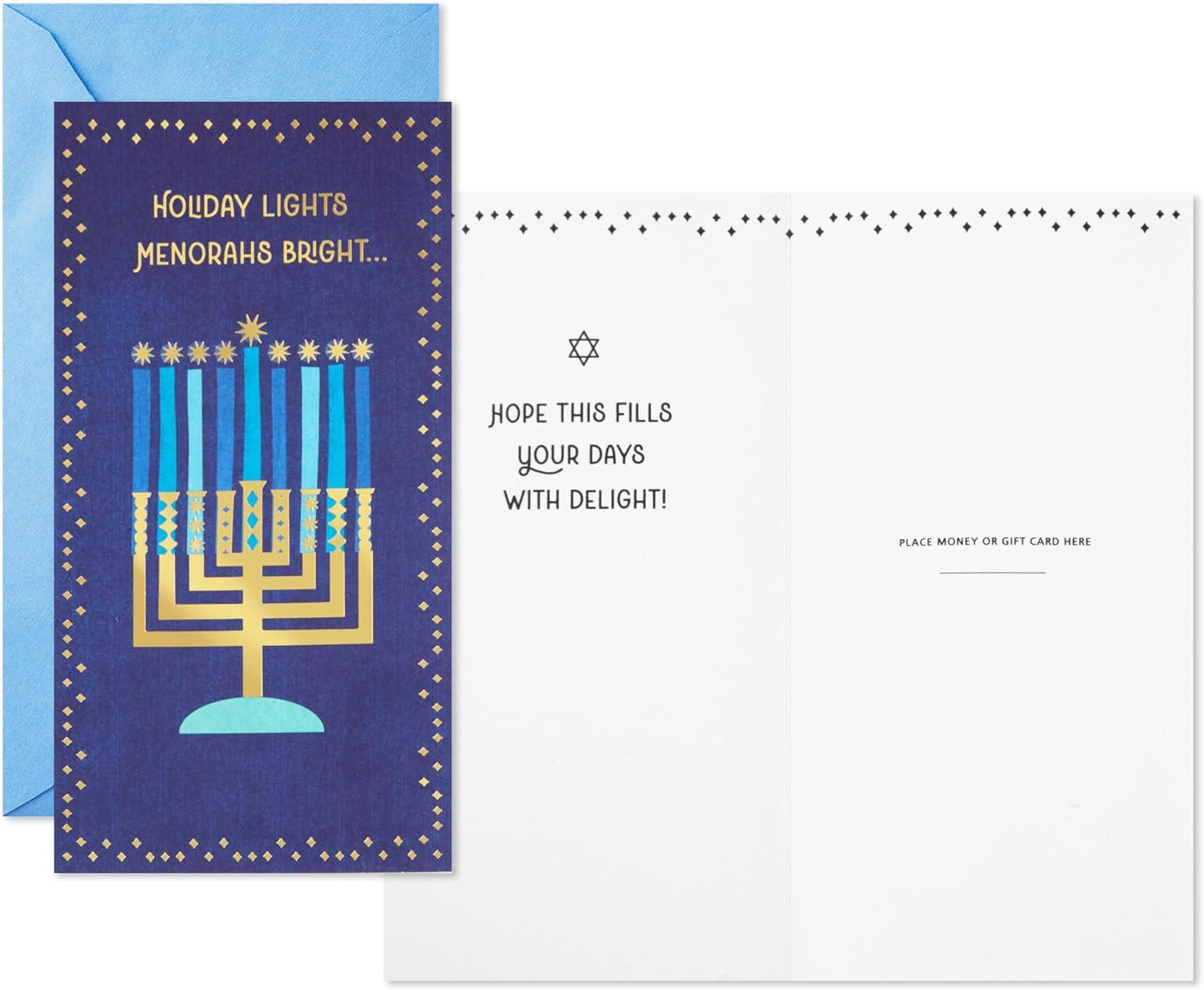 image:imageHallmark Tree of Life Hanukkah Money or Gift Card Holder Cards 6 Cards with Envelopes Blue and Gold Menorah