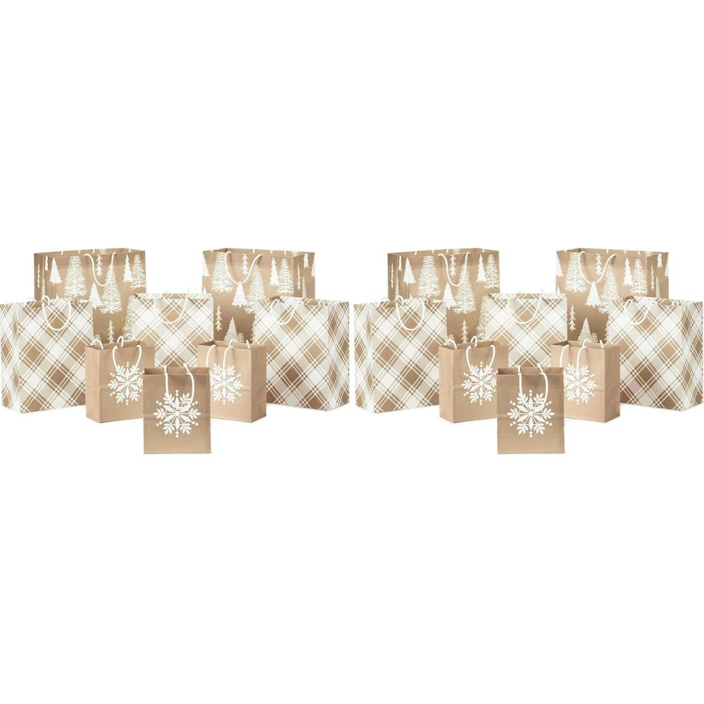 image:imageHallmark Assorted Classic Christmas Gift Bags 8 Bags 2 Small 6 2 Medium 9 2 Large 13 2 Bottle 13 Nutcracker Tree Holly Red and Green Plaid1 Count Pack of 16