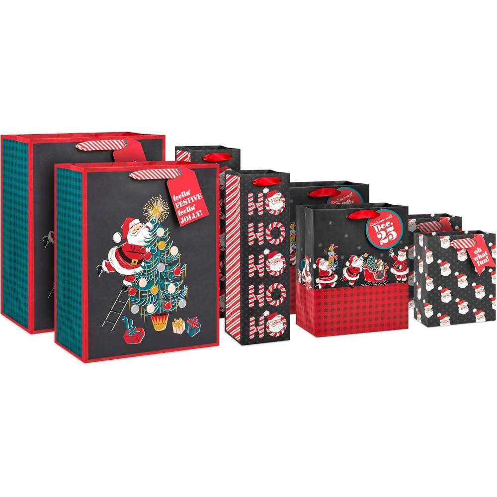 image:imageHallmark Assorted Retro Santa Christmas Gift Bags 8 Bags 2 Small 6 2 Medium 9 2 Large 13 2 Bottle 13 Black and Red Plaid Sleigh TreeBlack Assortment