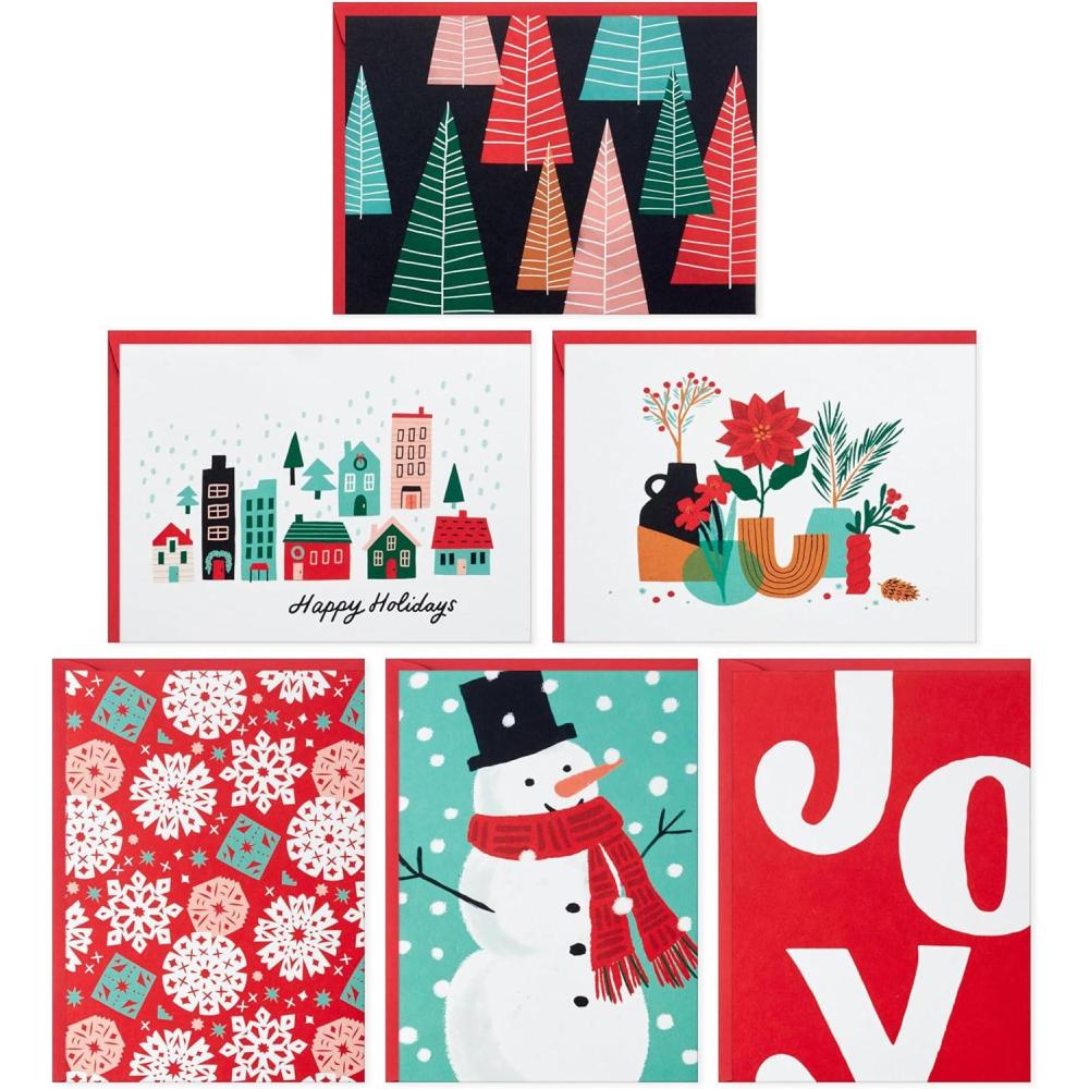 image:imageHallmark Blank Holiday Note Card Assortment 36 Blank Cards and 36 Envelopes Snowman Plants Snowflakes Retro Trees JoySnowman  Plants  Snoflakes  Retro Trees