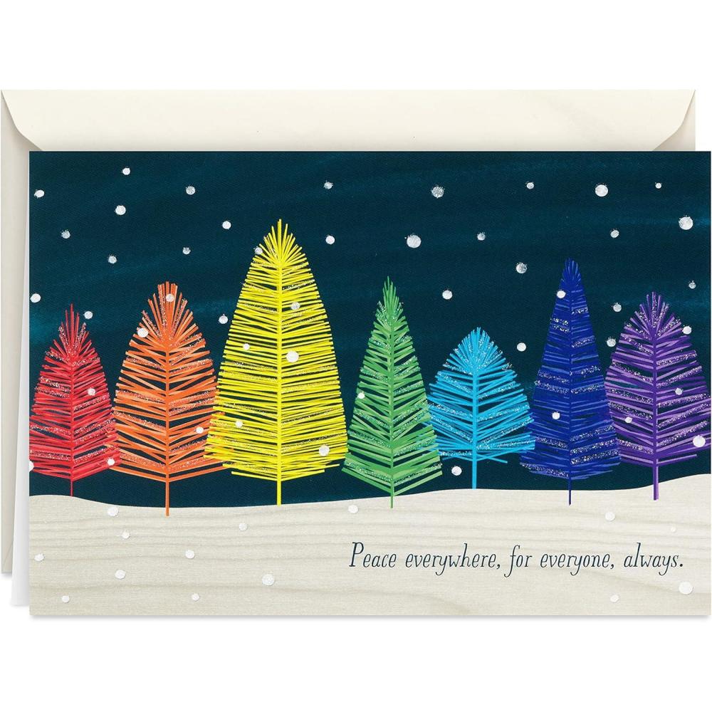 image:imageHallmark Bulk Glittery Holiday Boxed Cards 40 Cards and 40 Envelopes Fa La La Skiing Penguins Donut Pink GarlandRainbow Trees