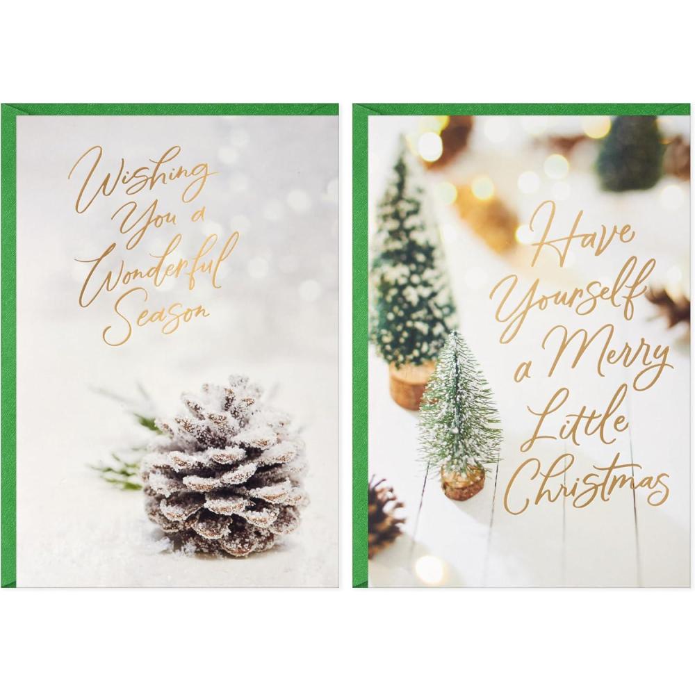 image:imageHallmark Bulk White Christmas Card Assortment 40 Cards and 40 Envelopes Snowy Pinecone Bottle Brush TreesPinecone