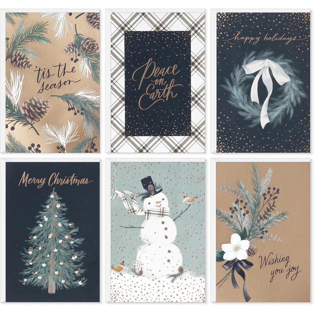 image:imageHallmark Elegant Rustic Christmas Card Assortment 24 Cards and Envelopes Sage Green Charcoal Black Snowmen PeaceRustic Snowman
