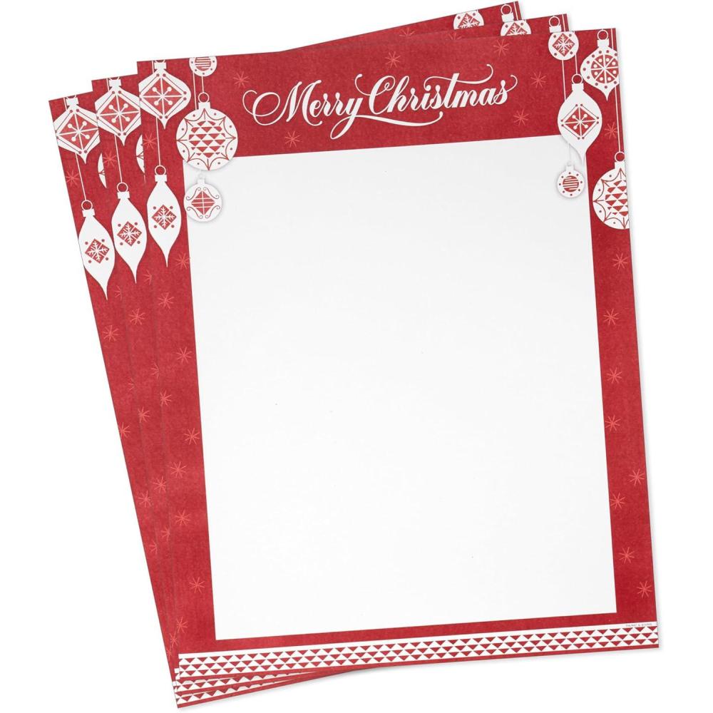 image:imageHallmark Holiday Letterhead 85 x 11 60 Sheets Merry Christmas Red Ornaments Printable Stationery Paper