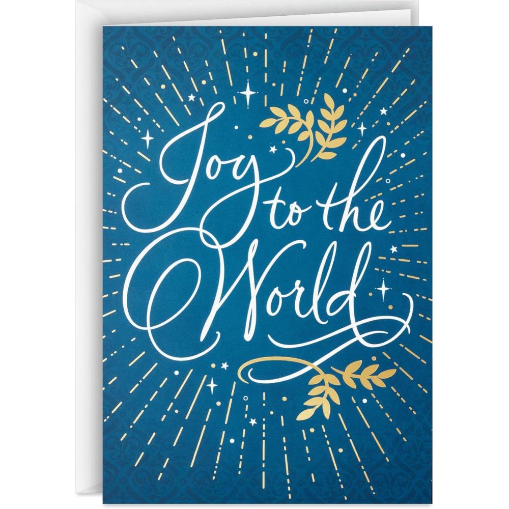 image:imageHallmark Modern Folk Art Holiday Boxed Cards 16 Cards and 16 Envelopes Gold Foil Peace Pink and Blue Flowers and AnimalsJoy to the World
