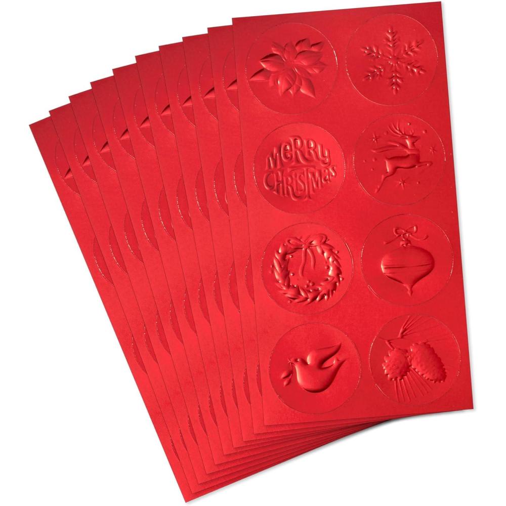 image:imageHallmark Red Foil Holiday Sticker Seals for Envelopes 80 Seals Ornament Wreath Pinecone