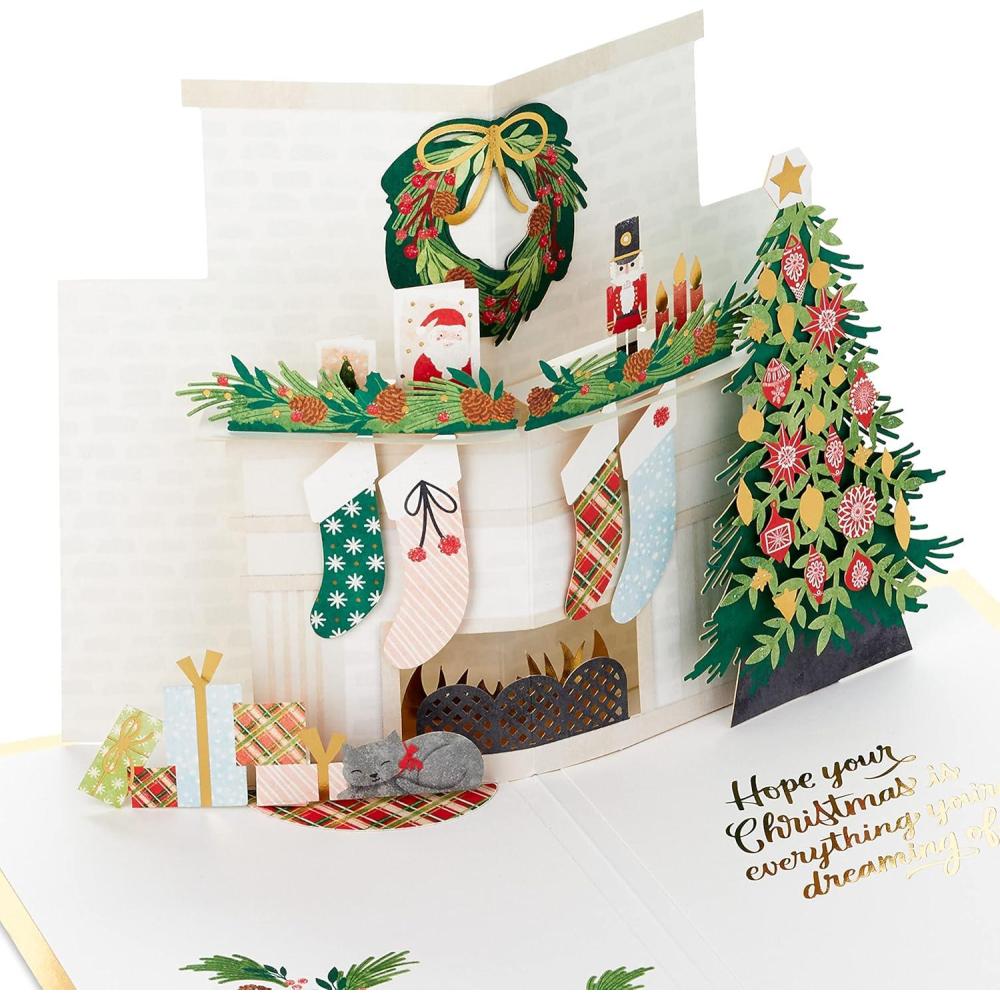 image:imageHallmark Signature Pop Up Christmas Card 3D Christmas Tree OrnamentFireplace Scene Pop Up