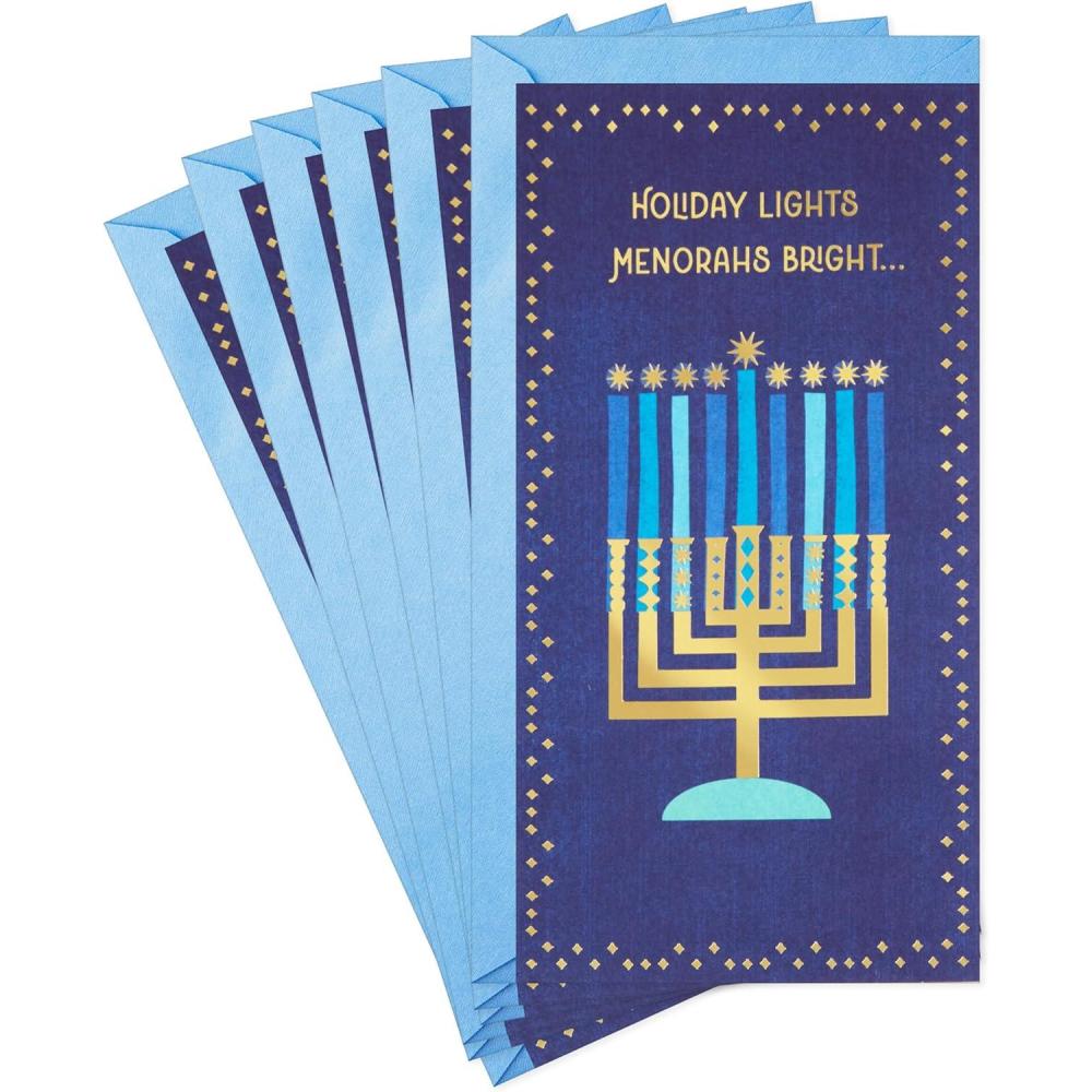 image:imageHallmark Tree of Life Hanukkah Money or Gift Card Holder Cards 6 Cards with Envelopes Blue and Gold Menorah