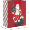 Hallmark 13″ Large Christmas Gift Bag Bundle (3 Bags: Vintage Santa, Wreath, Peace on Earth with Cardinals) Forest Green, Burgundy, Cream(Vintage Santa  Wreath  “Peace on Earth” with Cardinals)