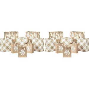 Hallmark Assorted Classic Christmas Gift Bags (8 Bags: 2 Small 6″, 2 Medium 9″, 2 Large 13″, 2 Bottle 13″) Nutcracker, Tree, Holly, Red and Green Plaid(1 Count (Pack of 16))
