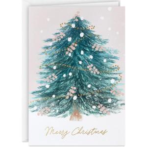 Hallmark Blush Pink Holiday Boxed Cards (16 Cards and 16 Envelopes) Gold and Pink Artistic Tree, Merry Christmas(Christmas Joy)