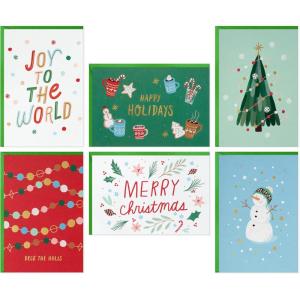 Hallmark Bulk Christmas Card Assortment, Playful Icons (72 Cards and 72 Envelopes) Joy to the World, Deck the Halls, Snowman, Cocoa, Pinecones, Tree(Playful Icons)