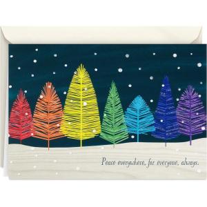 Hallmark Bulk Glittery Holiday Boxed Cards (40 Cards and 40 Envelopes) Fa La La Skiing Penguins, Donut, Pink Garland(Rainbow Trees)