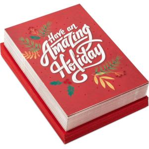 Hallmark Bulk Modern Holiday Boxed Cards (40 Cards and 40 Envelopes) Gold Foil Houses and Trees on Navy Blue(Have an Amazing Holiday)