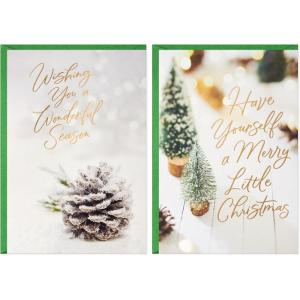 Hallmark Bulk White Christmas Card Assortment (40 Cards and 40 Envelopes) Snowy Pinecone, Bottle Brush Trees(Pinecone)