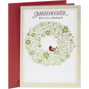Hallmark Christmas Card for Granddaughter (Snowy City)(Wreath with Bird)