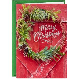 Hallmark Elegant Rustic Christmas Card Assortment (24 Cards and Envelopes) Sage Green, Charcoal Black, Snowmen, Peace(Barn Door with Wreath)