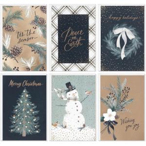 Hallmark Elegant Rustic Christmas Card Assortment (24 Cards and Envelopes) Sage Green, Charcoal Black, Snowmen, Peace(Rustic Snowman)