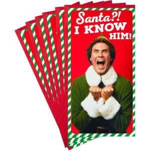 Hallmark Pack of Christmas Money or Gift Card Holders, Buddy the Elf (6 Holiday Cards with Envelopes)(Elf Money Holder Cards)