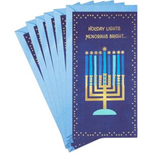 Hallmark Tree of Life Hanukkah Money or Gift Card Holder Cards (6 Cards with Envelopes) Blue and Gold Menorah