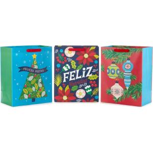 Hallmark VIDA 13″ Large Christmas Large Gift Bag Bundle (3 Spanish Gift Bags: Feliz Navidad, Felices Festas, Tree, Flowers, Colorful Ornaments)(Felices Festas  Feliz Navidad  Ornaments)