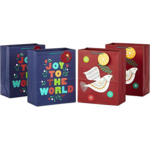 Hallmark VIDA 13″ Large Christmas Large Gift Bag Bundle (3 Spanish Gift Bags: Feliz Navidad, Felices Festas, Tree, Flowers, Colorful Ornaments)(Peace Dove  Joy to the World)
