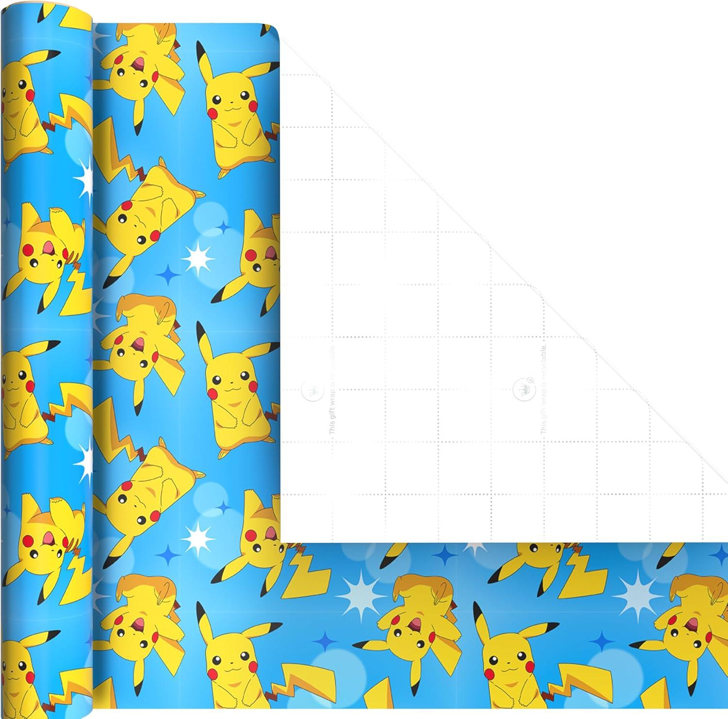 image:imageHallmark Pokmon Wrapping Paper Mini Rolls 3Pack Pikachu Squirtle Charmander Jigglypuff Bulbasaur for Birthdays Graduations Christmas Gamers Kids Any Occasion 45 Sq Ft Total