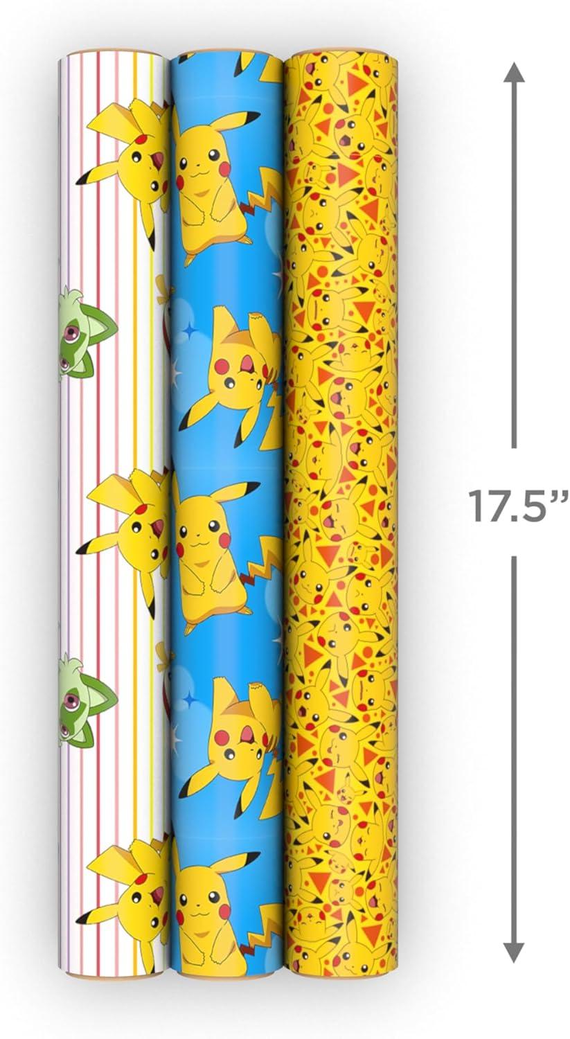 image:imageHallmark Pokmon Wrapping Paper Mini Rolls 3Pack Pikachu Squirtle Charmander Jigglypuff Bulbasaur for Birthdays Graduations Christmas Gamers Kids Any Occasion 45 Sq Ft Total