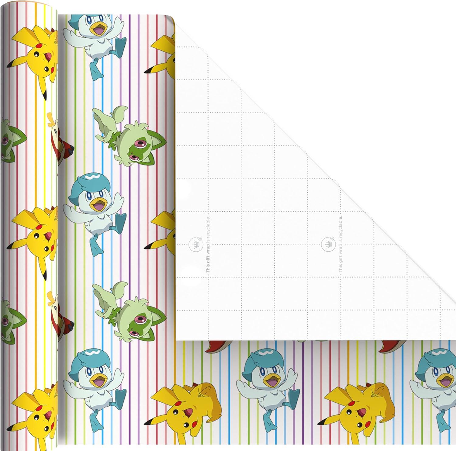 image:imageHallmark Pokmon Wrapping Paper Mini Rolls 3Pack Pikachu Squirtle Charmander Jigglypuff Bulbasaur for Birthdays Graduations Christmas Gamers Kids Any Occasion 45 Sq Ft Total