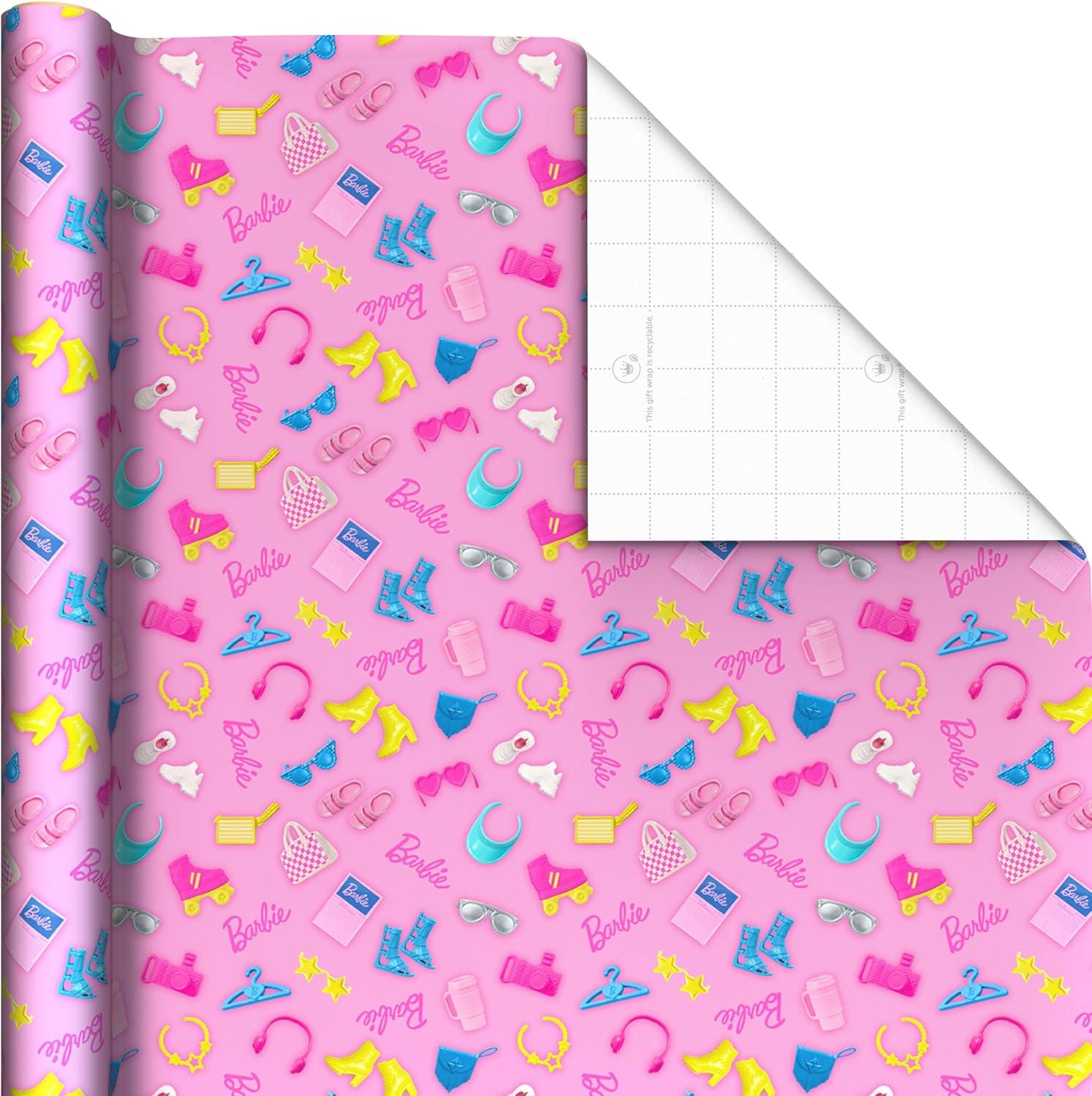 image:imageHallmark Pink and Blue Barbie Wrapping Paper Rolls 3 Rolls 60 Sq Ft Total for Birthdays Kids Teens Galentines Day Mothers Day Bridal Showers
