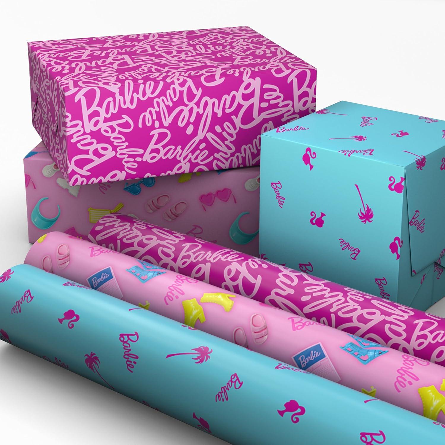 image:imageHallmark Pink and Blue Barbie Wrapping Paper Rolls 3 Rolls 60 Sq Ft Total for Birthdays Kids Teens Galentines Day Mothers Day Bridal Showers