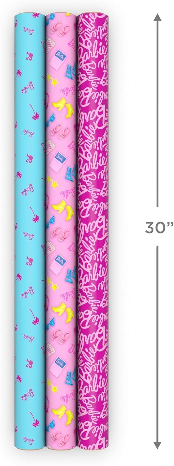 image:imageHallmark Pink and Blue Barbie Wrapping Paper Rolls 3 Rolls 60 Sq Ft Total for Birthdays Kids Teens Galentines Day Mothers Day Bridal Showers
