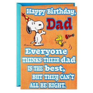 Hallmark Peanuts Father Birthday Card, Snoopy and Woodstock (Best Dad Ever) from Son, Daughter, Kid